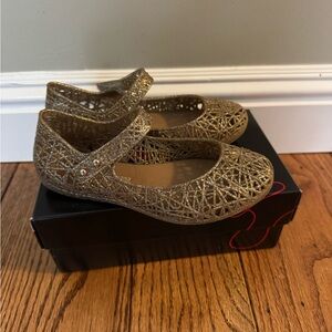 Mini Melissa Campana Girls Shoes in Glitter Gold in Size 11